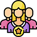 three people with a medal icon