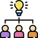 3 people with a light bulb over head icon