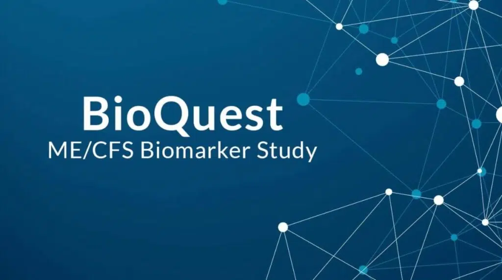 Bioquest: ME/CFS Biomarker Study on a blue medical background